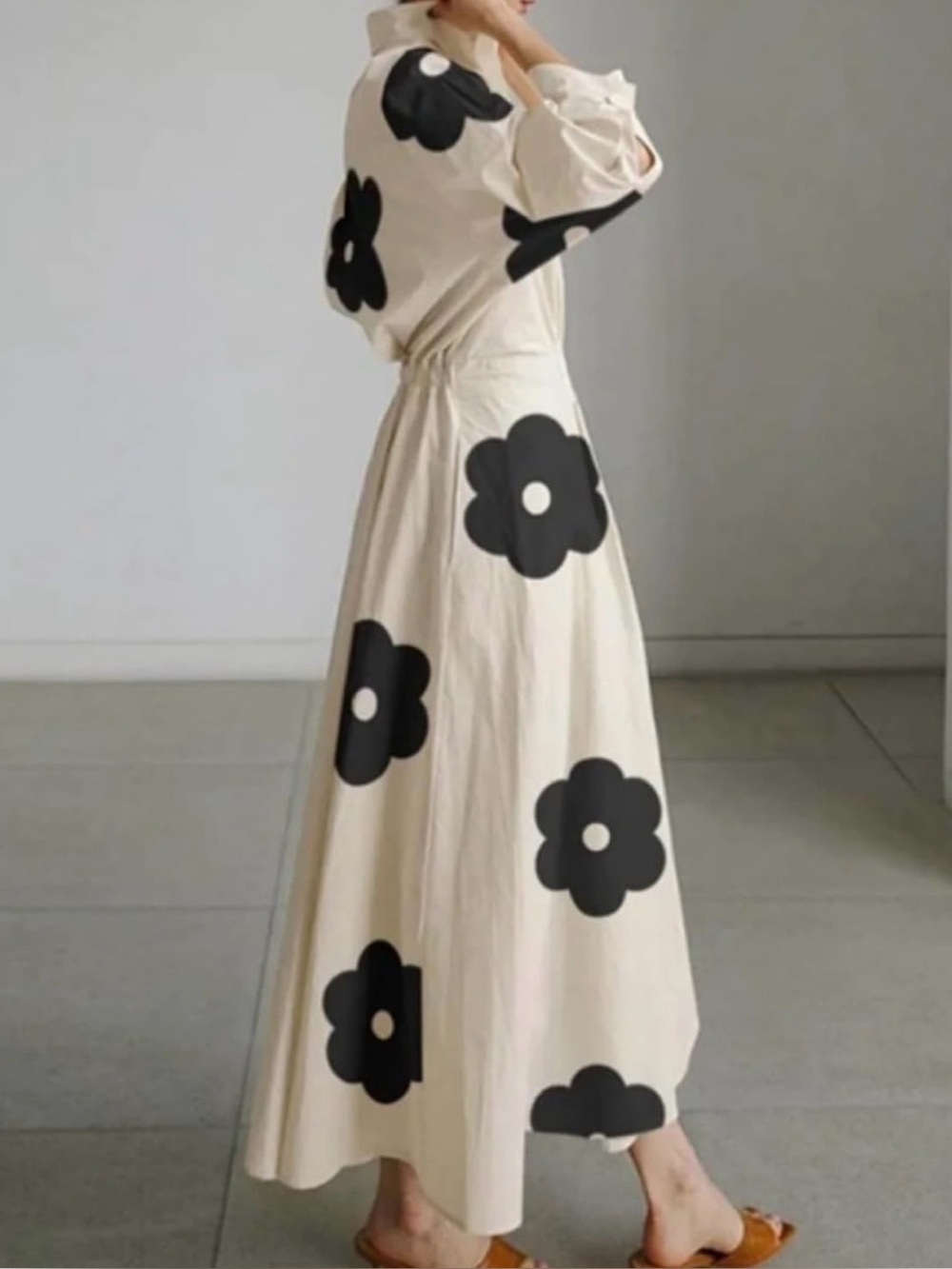 Cotton A Line flower maxi Dress with Pockets - Picture 7 of 8